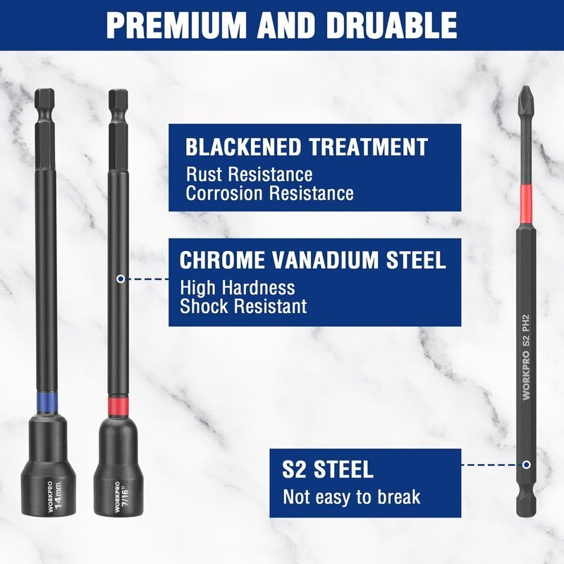 WORKPRO 16PC Magnetic Nut Driver Set Bit 1/4"Hex 6" Long