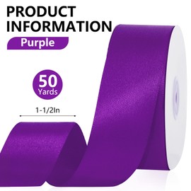 Purple Ribbon 1 1/2 Inch,50 Yards Purple Fabric Ribbon for Flower Bouquet,Gift Wrapping,Crafts,Bows Making,Sewing,Chairs,Balloons,Wedding,Birthday Party Decoration