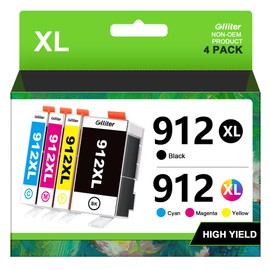 Glliter 912 XL Multipack for HP 912 Printer Cartridges for HP 912XL Compatible with HP OfficeJet Pro 8022 8020 8024 Cartridges for HP Officejet 8012 8010 8014 8020 8022 8024 (Black Cyan Magenta