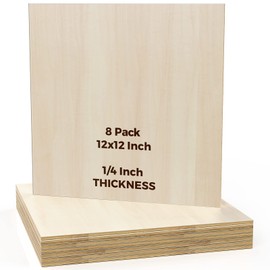 Basswood Sheets 8 Pack 12×12 x 1/4 Inch Unfinished Plywood Sheets Thin Craft Wood Board Laser Engraving Blanks Balsa Wood Sheet for Laser Cutting and Engraving, Wood Burning, Architectural Models
