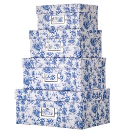 Briful Blue and white Porcelain Storage Boxes, Photos Storage Boxes with Lids 4 in 1 Set Water-proof Gift Boxes Sets Decorative Multiple Size Storage Bins for Clothes/Shoes/Office/Cosmetic/Books