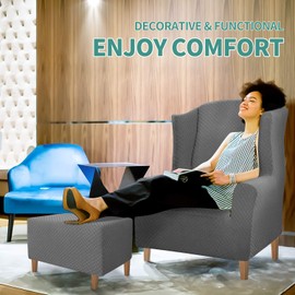 YEMYHOM Ottoman Cover Latest Jacquard Design High Stretch Folding Storage Footstool Protector Rectangle Removable Slipcover (Ottoman Large, Light Gray)