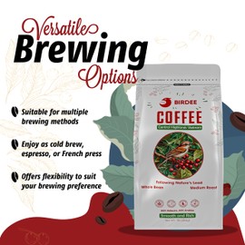 Birdee Vietnamese Coffee – 1 LB, Medium Roast Whole Bean, Arabica and Robusta, Hand-Picked, Resealable Bag, Smooth Flavor, Low Acid, High Caffeine, Single-Origin