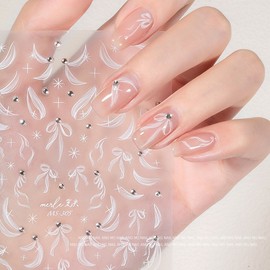 [Overseas] Nail Lace Sticker Internet Celebrity Hit Ballet Silk Streamer Bow Nail Art Sticker 2024 Die Pearl Rose Sticker Ms-351 4ea