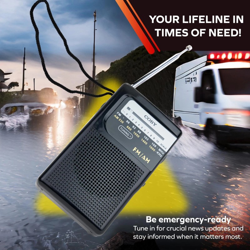 Coby CR-203-BLK Pocket Size AM/FM Radio, Black
