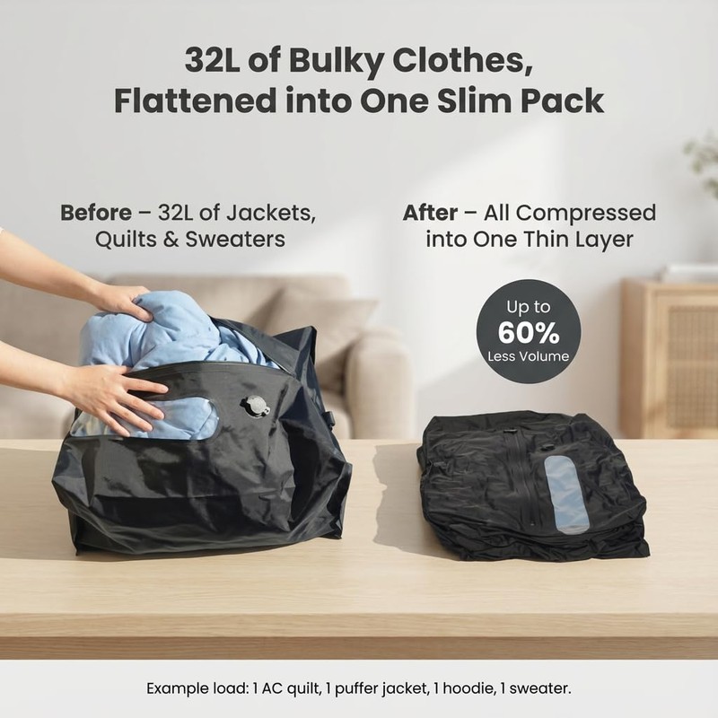 WEWEMUX Travel Vacuum Compression Bag for Clothes, 32L Reusable Waterproof