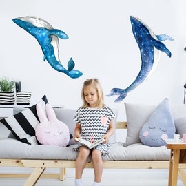 Under The Sea Whales Wall Stickers Ocean Wall Decals Removable Waterproof Peel and Stick Ocean Fish Wall Decals Vinyl Art Ocean Wall Decals for Kids Baby Bedroom Bathroom Living Room