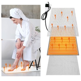 Glooglitter Heating Pad for Bathroom Rugs Mat Adjustable Temperature (86-141℉) and Time (1-12h) Waterproof Heated Floor Mat with Non-Slip Mat Keep Dry Winter Bathroom Bath Mat 15.75" x 23.62"