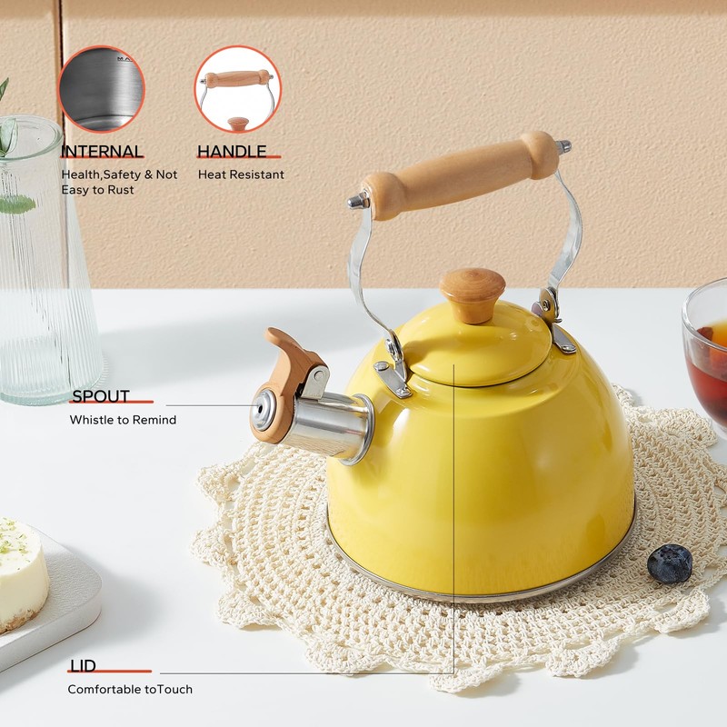ROCKURWOK Tea Kettle, Tea Pot with Cool Touch Ergonomic Handle,
