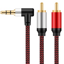 3.5mm to RCA Cable, tunghey Right Angle 3.5mm Male to 2RCA Male Auxiliary Stereo Audio Y Splitter Gold-Plated for Smartphones, MP3, Tablets, Speakers, Home Theater, HDTV (5m)