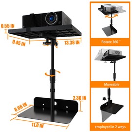 WEGASTU Projector Stand From 9.5 "to 14.7",Height Adjustable，Hidden Shelf Desktop 、No Drilling,Projector For Desktop,Bedside Table,Bed,Home Office,Stage,Studio,DJ rack bracket installation