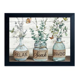 Blue Bathroom Picture Canvas Wall Art Pastel Green Forest Leaf Painting Turquoise Glass Vase Framed Modern Nature Wilderness Butterfly Prints Home Decoration