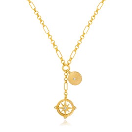 WOWORAMA Gold Star Charm Necklace for Women Gold Plated Compass Coin Pendant Necklace Guiding Star Choker Necklaces Link Chain Necklace