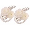 TIARTF Bridal Wrist Corsage with White Roses, Pearl Beads and
