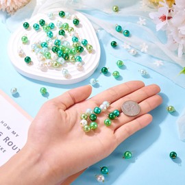 Magibeads 120Pcs Glass Pearl Charms Round Crystal Glass Connector Charms Summer Pearls Earring Pendant Links for Ocean Beach Crafts Bracelet Necklace Jewelry Making Supplies Green 13-14mm