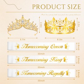 Huquary 12 Pcs Homecoming Prom Court Sashes Set Homecoming King Queen Sashes 2 Metal Crown for Men Women Crown University Party Accessories(White, Gold,Stylish)