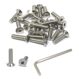 iexcell 25 Pcs M6 x 25mm Thread Pitch 1 mm Stainless Steel 304 Hex Socket Flat Head Cap Screws Bolts Kit
