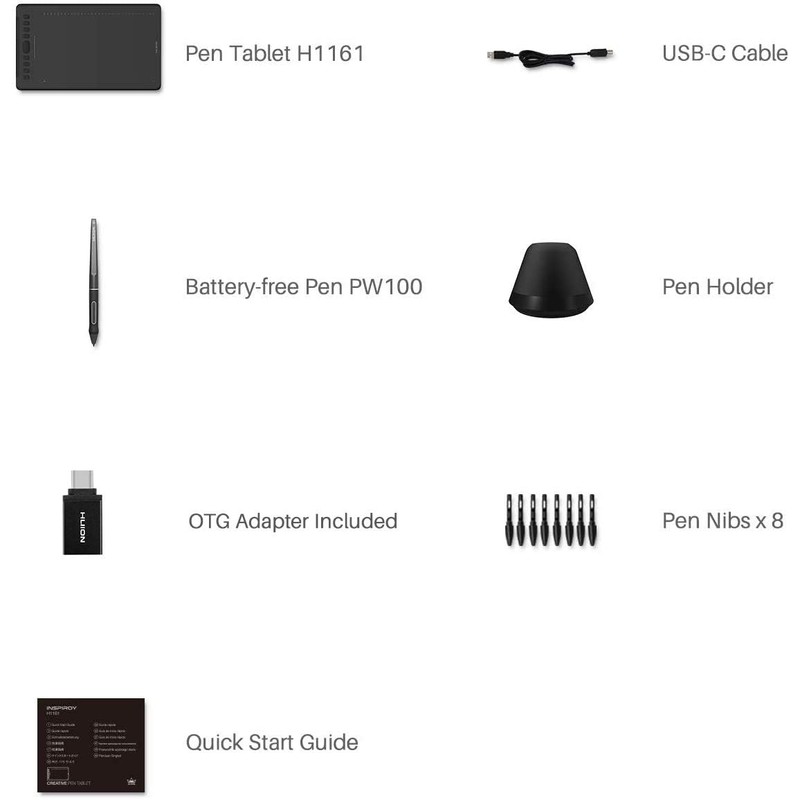 HUION Inspiroy H1161 Graphics Drawing Tablets, Touch Strip and 8192