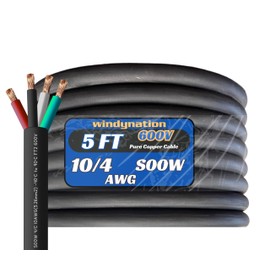 10/4 5 Feet 10 AWG SOOW SO Cable Cord Wire - 10 Gauge 4 Conductor 600V Portable Power Extension Cord Cable for, Motor Leads, Portable Lights, and Battery Chargers