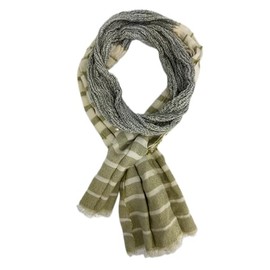 Cotton Scarf, Wool Scarf, Women's Scarf, Men's Scarf, Crinkled Look, Striped Pattern, Thin in Grey, Green, White, Made in Germany, Grey Green White