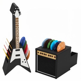 HETOETF Guitar Picks Holder Box, Pick Display Holder, Amp Speaker Styled Pick Holder and V-Shaped Guitar Pick Holder, Pick Storage Box Set for Guitar Players and Music Enthusiasts
