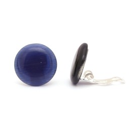Idin Jewellery - Dark blue simulated Cat Eye glass round button clip on earrings