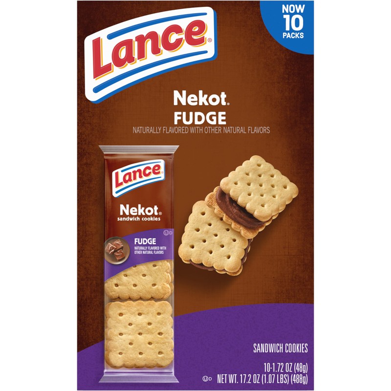 Lance Sandwich Cookies, Nekot Fudge, 10 Individually Wrapped Packs, 6