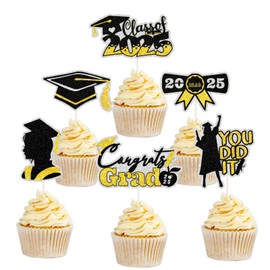 2025 Graduation Cupcake Toppers,You Did it Class of 2025 Congrate Grad Cupcake Picks for 2025 Graduation Theme Birthday Party Supplies Black and Gold.18 Pack