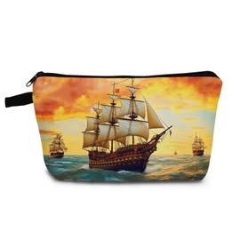 YULUENZE Vintage Barque Makeup Bag Cute Small Organizer Bag with Zipper Vintage Barque Cosmetic Bag Aesthetic Birthday Present for Women Sisters Friends