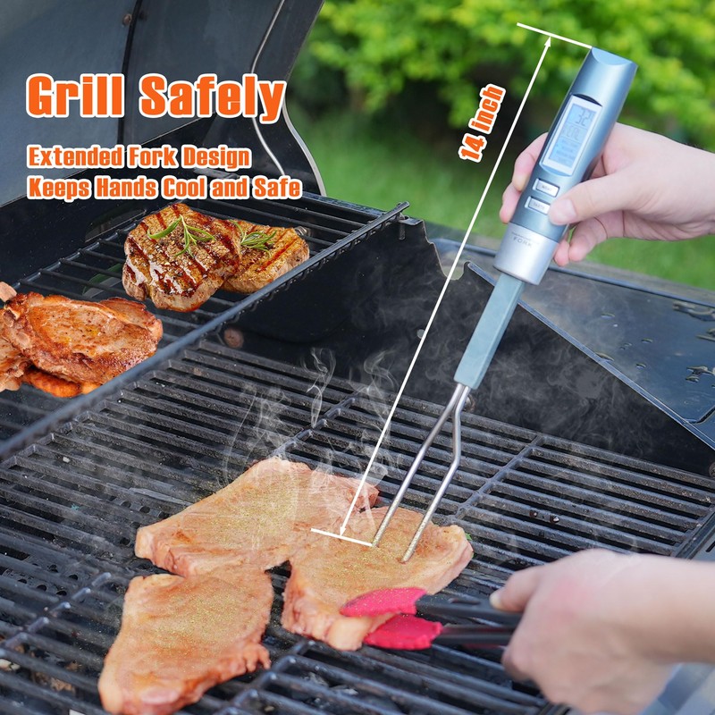 lfcforldx Meat Thermometer Fork with Electronic Ready Alarm, Digital Cooking