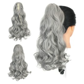 Gairyan Ponytail Extensions, 45 cm, Claw on Ponytail Hairpiece, Clip in Extensions, Braid, Curly Wavy Long Hairpiece, Braid, Synthetic Hair, Hair Extension for Women (Dark Grey)