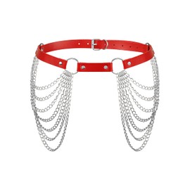 Sacina Gothic Punk Red PU leather Belt, Grunge Emo Red Studded Belt for Women, Goth Accessories