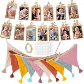 Molirex Garland Bunting Children's Room Set, Includes 2.6 m Bunting Fabric and 0 to 12 Months Garland Birthday Baby Bunting Outdoor Children's Birthday Decoration for Girls Boys Party