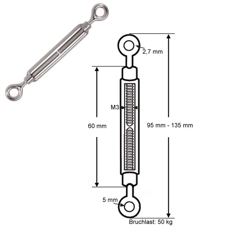 Turnbuckle M3 V4A Stainless Steel Pack of 4