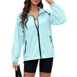 CRIPOM Women's Waterproof Rain Jacket Light Raincoat Women Lightweight Outdoor Windbreaker Raincoat With Hood Rain Shell Blue L