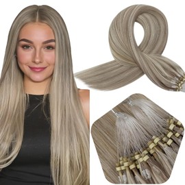 Full Shine Highlight Blonde Micro Ring Hair Extensions Human Hair Color p18/613 18 Inch Hair Extensions Micro Link Human Hair Extensions 50 Strands Prebonded Hair Extensions