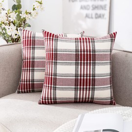 CARRIE HOME 24x24 Red Farmhouse Throw Pillow Cover Set of 2, Large Red Tartan Christmas Plaid Decorative Pillow Covers 24 x 24, Couch Pillows for Living Room Bedroom