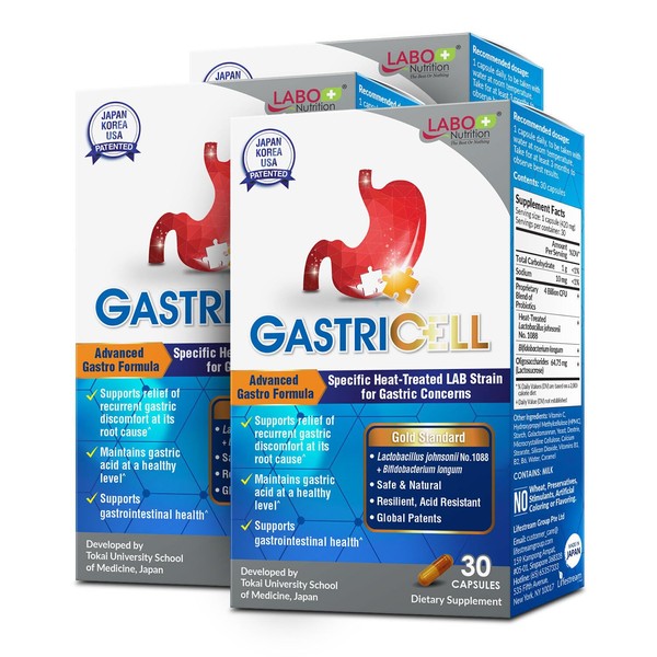 LABO Nutrition GASTRICELL - Eliminate H. Pylori, Relieve Acid Reflux & Heartburn, Regulate Gastric Acid, Natural Treatment, Target The Root Cause of Recurring Gastric Problems, Probiotic
