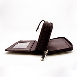 Women's Small Purse, Real Leather Zip Wallet with Coin and Key Pocket for Ladies (Brown)