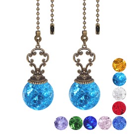Ceiling Fan Pull Chain, 2 Pieces Lake Blue Ice Cracked Ball Fan Pull Chain, 15 Inches Fan Pulls Set with Connector