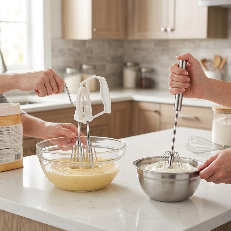 2 PCS Egg Beaters Hand Crank, Manual Egg Whisker Set