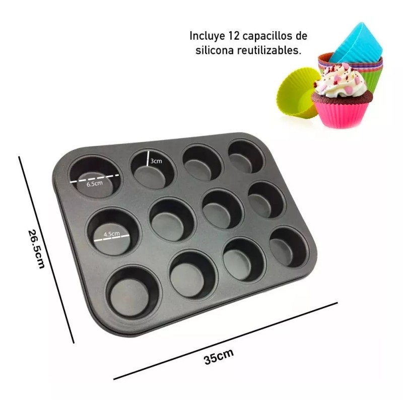 Luxury Charola De Cupakes + Capacillos De Silicon Muffin Reposteria