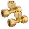 Pack of 2 Screw Fitting T-Piece, Brass Compression Fitting for