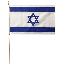 Wholesale Lot of 12 Israel Israeli Country 12x18 12"x18" 68D Woven Polyester Nylon Stick Flag On 24" Wooden Staff
