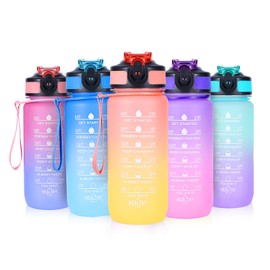 SUPPRUI Water Bottles with Straw,600ml Kids Water Bottle with time markings,Motivational Drink Bottles Leakproof and BPA-free (Orange)