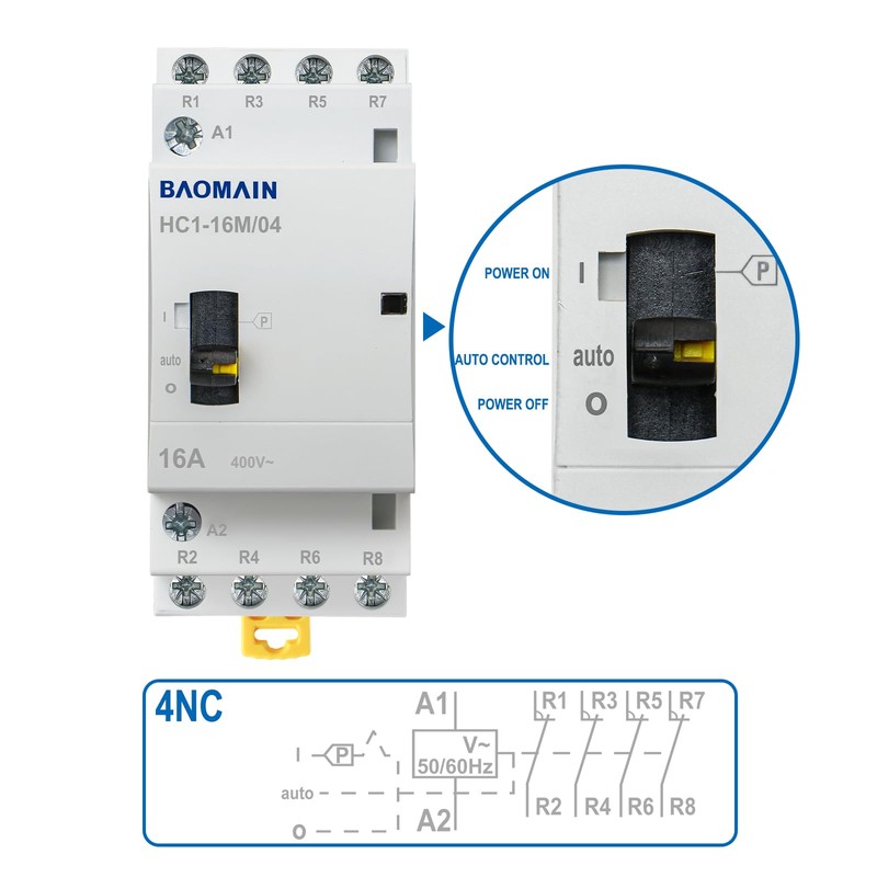 Baomain 24V AC 4-Pole Contactor, 16A 4NC Normally Closed, DIN