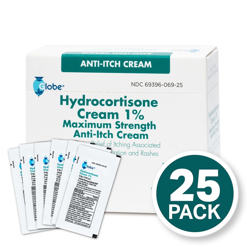Globe (Box 25 Hydrocortisone 1% Maximum Strength Cream, (0.9g Packet)