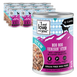 I AND LOVE AND YOU Wet Dog Food - Moo Moo Venison Stew - Beef + Venison Recipe, Grain Free, Filler Free 13oz can, 12pk