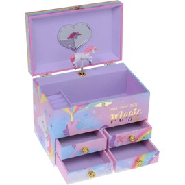 Jewelkeeper Musical Jewelry Box for girls with 4 Pullout Drawer - Party Unicorn Jewelry box, Beautiful Dreamer Tune & unicorn doll, great Unicorn gifts for Girls & jewelry storage box