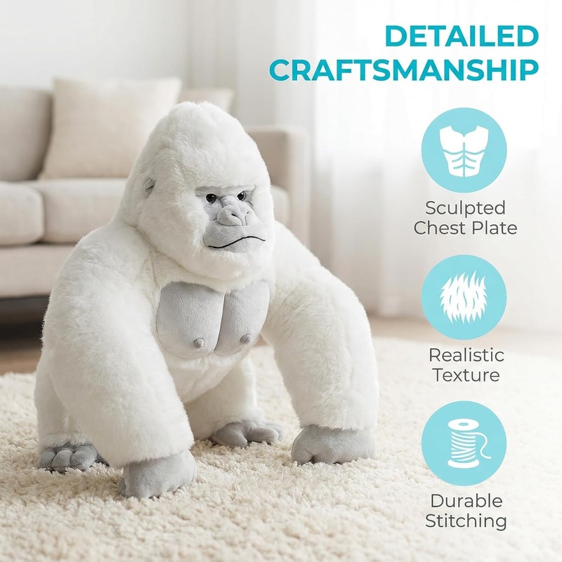 ZHONGXIN MADE Albino Gorilla Plush Toy, Realistic Albino Gorilla Stuffed